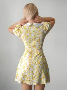 Sweetina 全新甜美性感辣妹黄色碎花细肩带飘逸太阳裙，适合假日休闲，白色毕业礼服，女士夏季连衣裙 - 黃色 - 查看 2