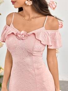 Modelyn 纹理花卉二合一连衣裙，夏季时尚 - 粉色 - 查看 6