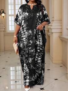 Fleurora Vestido elegante morado tejido con cuello de encaje y detalle de solapa para primavera, verano, otoño e invierno, vestido de vacaciones de talla grande - Blanco y Negro - Ver 3