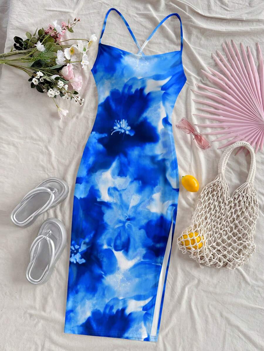 Soleia 女士休闲花卉印花吊带修身长款连衣裙，适合夏季 - 彩色 - 查看 1