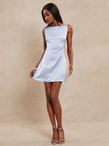 NYA SZN 高领莱茵石夏季闪亮细节迷你舞会正式俱乐部牛仔西部牛仔音乐节婚礼宾客新娘特别活动缎面柔和服装女士 - 藍色 - 查看 4