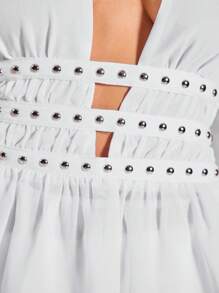 MUSERA Halterneck Ruched Top With Eyelet Banding Western Festival Ibiza Holiday Summer Spring - White - View 6