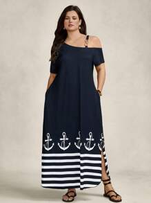 SHEIN LUNE 大码女式简约日常连衣裙长款女装