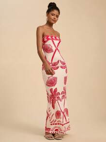 Travachic Summer Outing Holiday Date Dress, Multi-Color Printed Plunging Women's Dress For Vacation, Summer Beach Dress For Vacation, Back-To-School Outfit, Very Simple Outfit, Office Outfit, Old Money Outfit, Teacher Outfit, Date Outfit, St. John Dress Style, Graduation Season, Independence Day, Summer Outing For Wedding Season Sister Afternoon Tea Party Festival Dress,Dresses For Women Summer,Boho Clothes Women - Multicolor - View 6