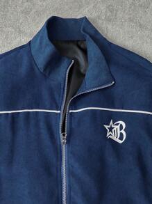 STYNVO 2pcs Men Casual Contrast Trim Zip-Up Jacket & Drawstring Waist Pants Set Men Track Suits Men 2 Pieces Set, Fall Clothes