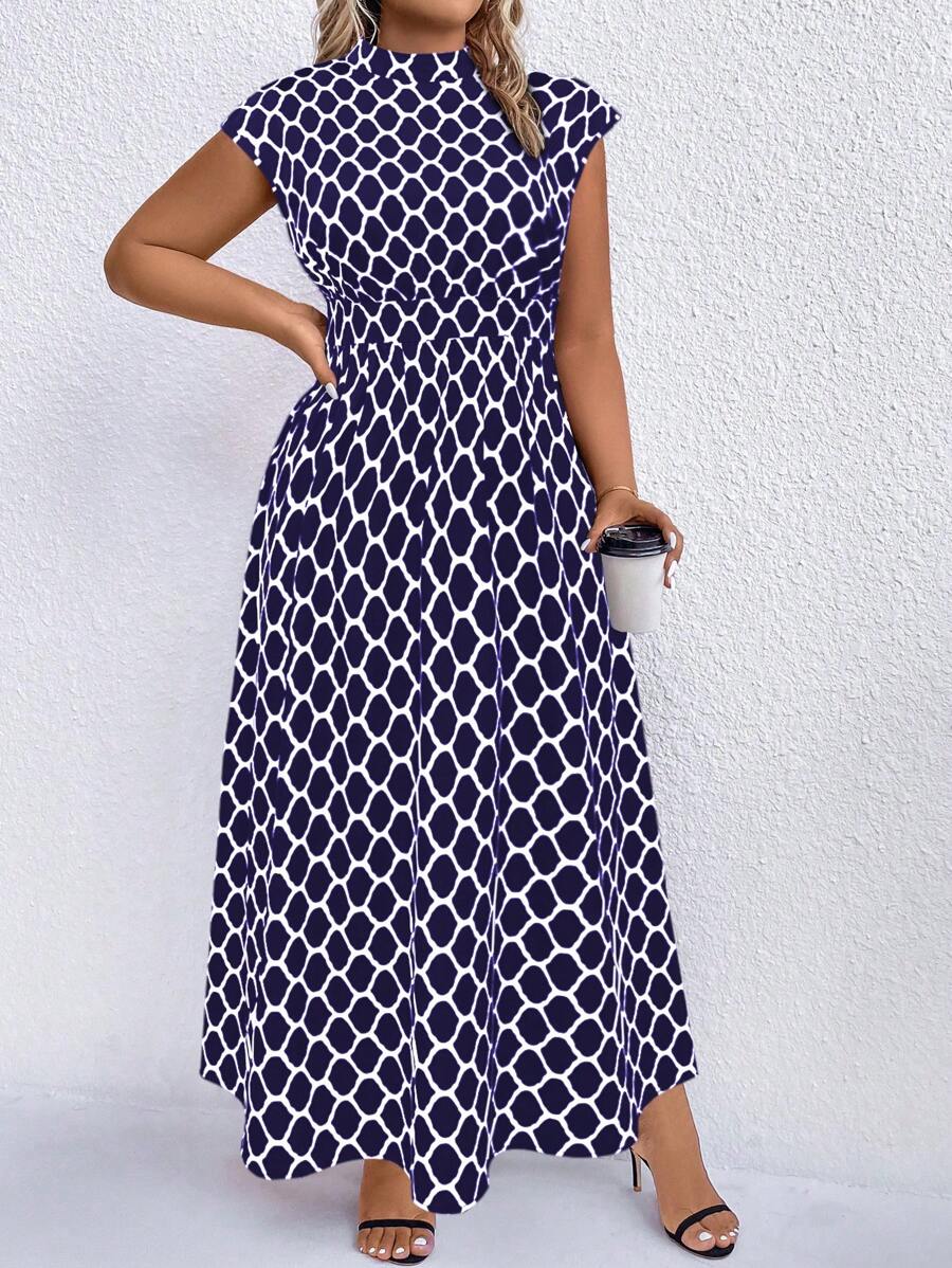 SHEIN Clasi Plus Polka Dot Print Mock Neck Dress Maxi Women Outfit