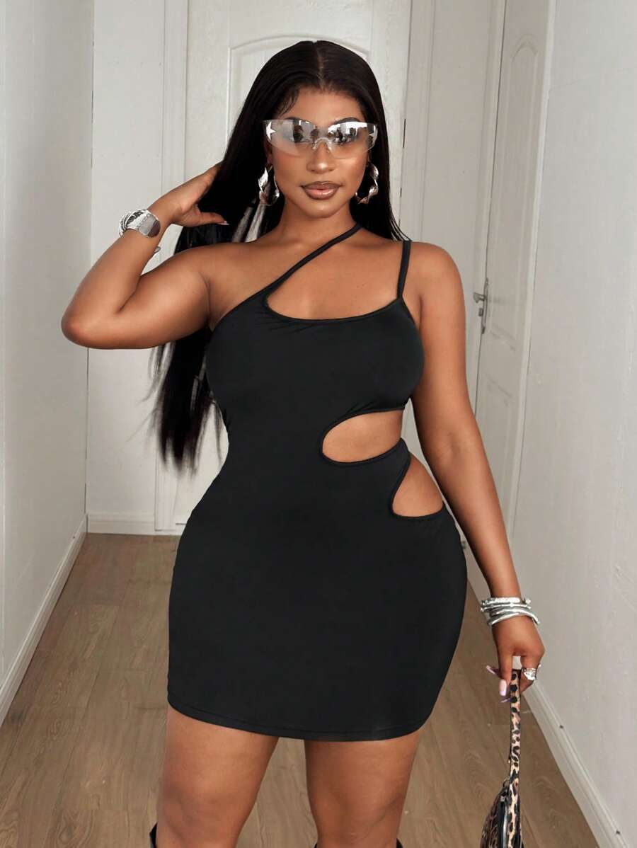 Maweii 大码女式夏季紧身透气镂空连衣裙，性感派对俱乐部服装