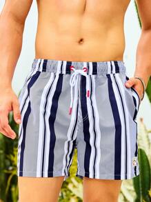 Surfspeed Men's Summer Holiday Contrast Stripe Drawstring Waist Beach Shorts - Multicolor - View 6