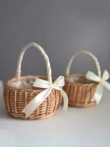 Cirelle 1 件手工编织藤条蝴蝶结篮子，波西米亚婚礼照片道具，海滩野餐装饰，夏日派对，户外新娘礼物，照片配件，拉玛桌装饰，下午茶使用，花园使用，民宿装饰，清爽春夏装饰 - 彩色 - 查看 7