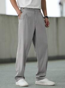 Manfinity Homme Men's Solid Color Casual Pants, Fashionable For Summer - Light Grey - View 4
