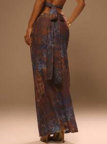 MUSERA Low Rise Chiffon Print Loose Fit Maxi Skirt Only Summer Vacation Ibiza Elegant Ibiza Cute Beach Festival Rave Boho Beachwear Holiday SUMMER Myrrh - Multicolor - View 4