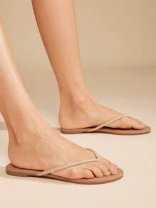 Solezae Women's Casual Simple Linen Thong Flip Flops, Summer - Beige - View 3