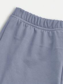 SHEIN Set de 2 piezas compuesto por una parte superior de manga corta de cuello redondo y pantalones largos de diseño sencillo y casual, adecuado para el verano, para niña joven - Gris Claro - Ver 5