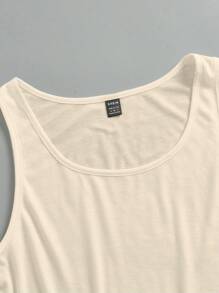 SHEIN EZwear Áo hai dây dáng rộng màu mơ cho nữ, cổ chữ U rộng, thích hợp cho mùa hè - Màu be - Xem 5