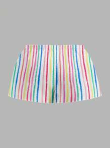 Veykashi Plus Size Women Casual Rainbow Striped Waist Tie Shorts, Suitable For Summer Suitable For Going Out - Multicolor - View 4