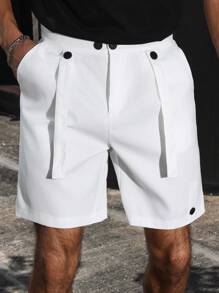 Manfinity Homme Men's Solid Color Casual Everyday Shorts , Men Clothing Men Shorts - White - View 2