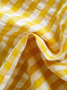 SHEIN Vintaside Kids Baby Girls' Summer Green Plaid Cap Sleeve Casual Dress, Countryside Style, Floral Print, Lightweight, Suitable For Outdoor, Homewear, Casual Parties