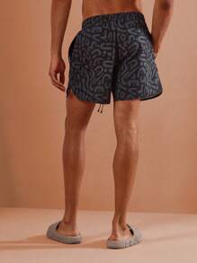 SUMWON Premium Graphic Print Beach Board Shorts Summer Surf Swim Trunks Athletic Adjustable Waist Water Sports Swimwear Vacation Pool Bathing Suit - Black - View 4