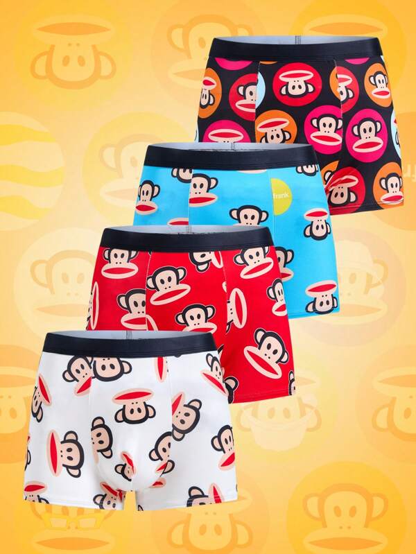 Paul Frank X SHEIN Boxeri bărbătești cu bandă decorativă și model de desene animate