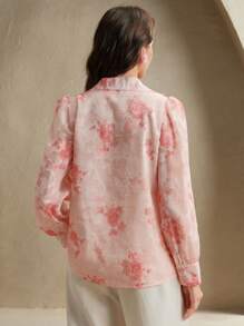 Anewsta Áo len cardigan cổ chữ V in hoa Jacquard lãng mạn cho kỳ nghỉ dành cho nữ - Hồng - Xem 2