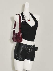 SHEIN ICON Women's Black Backless Deep V-Neck Tank Top With Adjustable Spaghetti Strap