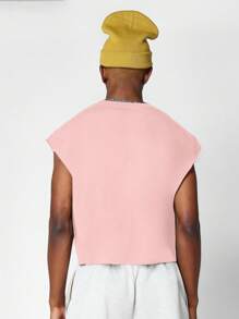 SUMWON Raw Edge Sleeveless Cropped Cotton Tank Top Summer Athletic Workout Muscle Shirt Streetwear Boxy Fitness Training Festival Wear - Pink - View 2