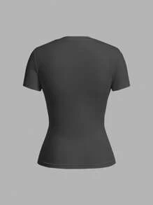 SHEIN EZwear 2件裝休閒極簡黑色與深灰色圓領短袖基本款T恤，女款夏季健身服飾，春季度假海灘穿搭 - 彩色 - 查看 8