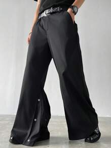 Manfinity EMRG Men's Solid Slant Pocket Wide Leg Loose Casual Pants, Fall - Black - View 6