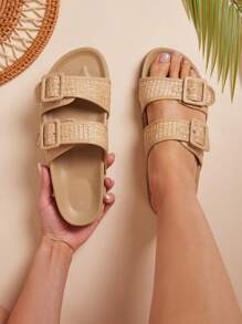 SHUZIA 女士休闲露趾扣带双脚垫凉鞋