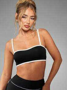 MISSGUIDED 高支撑运动训练文胸运动上衣带白色装饰健身舞蹈瑜伽工作室运动服吸湿排汗加厚性能