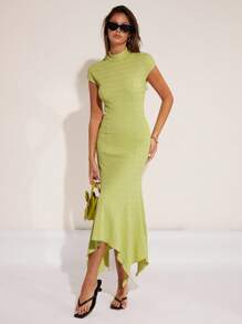 COSMINA 女士优雅不对称下摆提花连衣裙，适合度假、春夏季