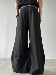 Manfinity EMRG Men's Solid Slant Pocket Wide Leg Loose Casual Pants, Fall - Black - View 3