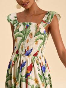 Travachic 女士热带印花梭织连衣裙 - 杏色 - 查看 6