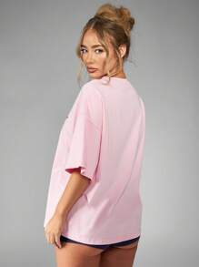 Missguided x Playboy Love Every Bunny überschnittenes Baumwoll-T-Shirt, Oster-Wochenend-Urlaubs-Grafik-Muster, rosa Lässig-Straßen-Stil Lounge Geschenk T-Shirt - Babypink - Übersicht 2