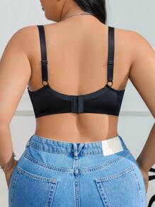 1pc Plus Size Supportive Wireless Lace Patchwork Comfortable Bra For Large Bust - Black - View 2