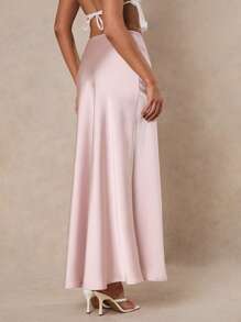 Glamine Women Solid Color High Waist Mermaid Hem Elegant Fashion Skirt,Women Skirt Birthday, Maxi Skirts For Women, Women Skirts Birthday, Women Summer Clothing,Purple Satin Elegant Maxi Skirt - Baby Pink - View 2