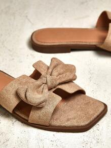 SHUZIA Dép xỏ ngón hình chữ H có nơ trang trí cho nữ - Màu be - Xem 4