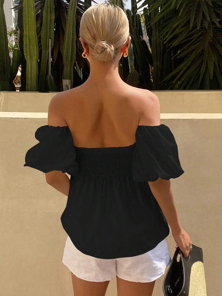 Women's Off Shoulder Puff Sleeve Tube Top Blouse, Suitable For Beach Vacation Babydoll Top Cruise Boho