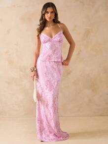 SHEIN BAE Solid Color Sequined Camisole Tank Top For Women, Backless Camisole, Floral Print Camisole, Backless Crop Top For Beach Vacation, Summer