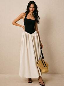 Poéselle 黑白撞色连衣裙，露背连衣裙，长裙，节日连衣裙，1 件女士露背撞色连衣裙，优雅无袖，适合日常穿着、外出、通勤、度假、约会等场合 - 彩色 - 查看 6