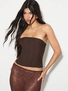 KIZN 束身胸衣上衣紧身胸衣系带后背露肩垂直面板设计经典晚会俱乐部秋冬秋季春季时尚