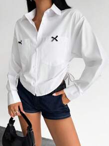 EURMUSE Damen elegantes Hemd mit Schleifenband Vorderseite - Weiss - Übersicht 1