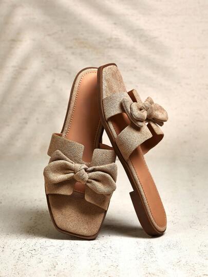 SHUZIA 女士蝴蝶结装饰 H 型一脚蹬凉鞋
