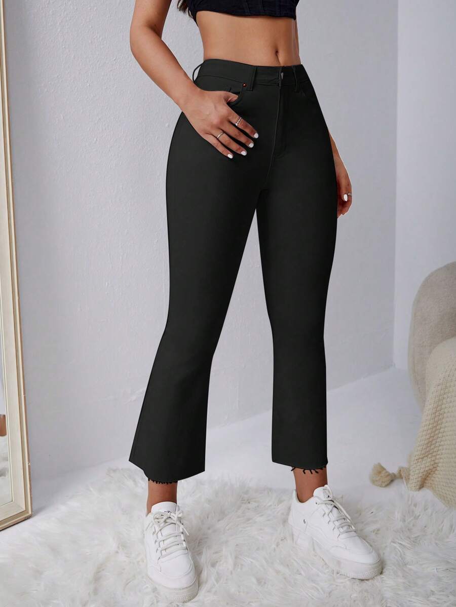 SHEIN EZwear 女士纯色牛仔裤,适合夏季 - 黑色 - 查看 1