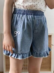 DAZY Young Girls Ruffle Hem Straight Leg Denim Shorts - Light Wash - View 7