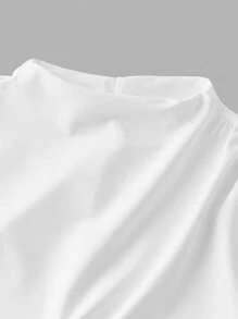 SHEIN Serisse Kids Váy xếp ly bên hông không tay cổ đứng màu trắng trơn đơn giản cho bé gái tuổi mới lớn - trắng - Xem 4