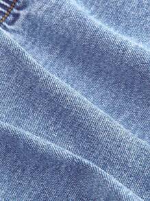 SHEIN PETITE Women's Y2K Single-Breasted Deep V-Neck Cropped Sexy Halter Denim Top - Blue - View 10