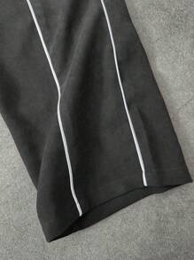 STYNVO Manfinity Streetrush Men Contrast Color Collar Zip-Up Long Sleeve Jacket & Drawstring Long Pants Set Track Suit Men Track Suit Set 2 Pieces Outfit Two Pieces Set Tracksuit, Fall Clothes - Dark Grey - View 4