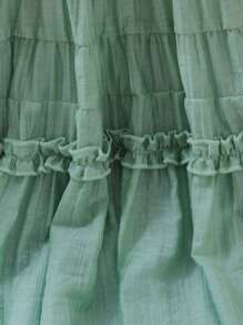 SHEIN Girls Elegant Round Neck Sleeveless Ruffle Hem A-Line Layered Cake Dress, Loose Fit, Suitable For Holiday Party, Birthday Gift, Vacation, Summertime - Green - View 5