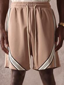 SUMWON Pantalones cortos con diseño de rayas diagonales, cintura elástica que absorbe la humedad, largo regular, cordón, uso deportivo - Caqui - Ver 6